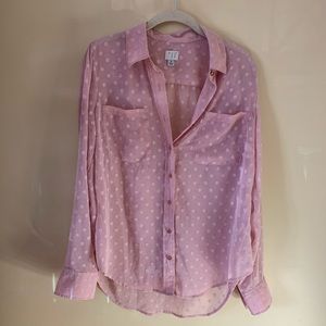 Pink polka dot sheer blouse